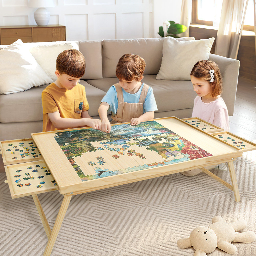 Rose Home Fashion 2000PCS Portable Wood Puzzle Table With Legs